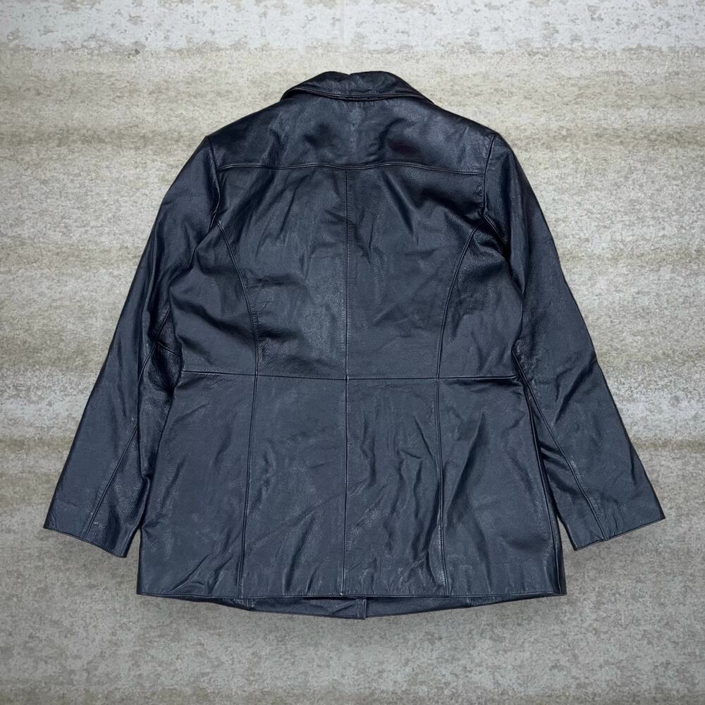 Vintage 90s Wilsons Genuine Leather Jacket Womens L Jet Black - Picture 3 of 6